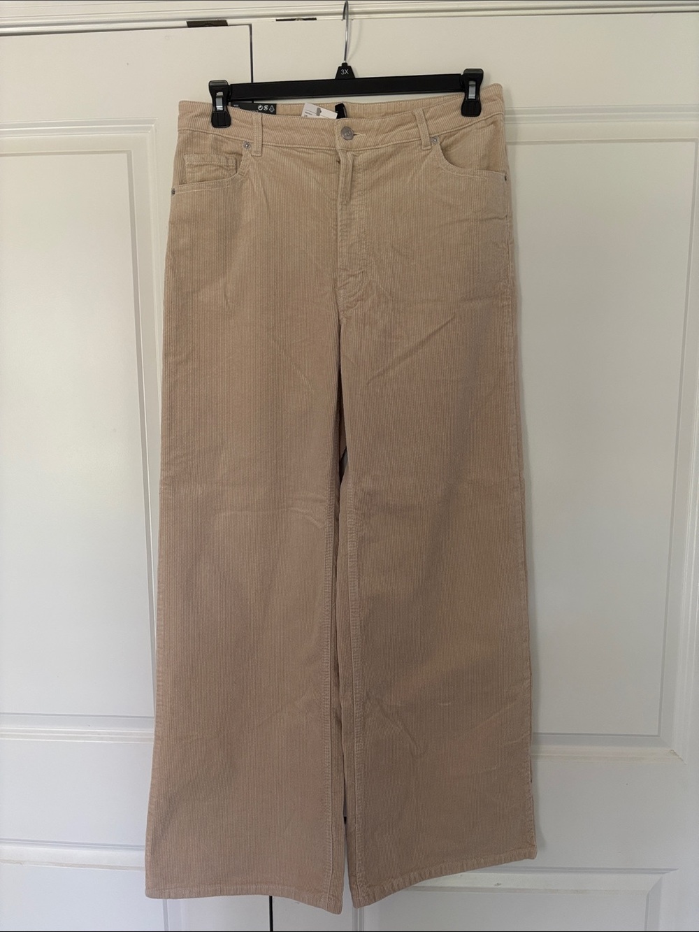H&M Beige Corduroy Zip-Front Wide Pants